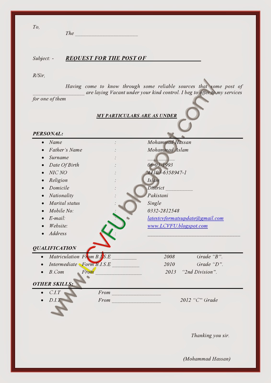 New Curriculum Vitae Format 2014 Sri Lanka Writing Paper