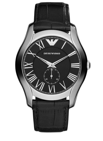 Emporio Armani Mens Silvertone and Leather Chronograph Watch