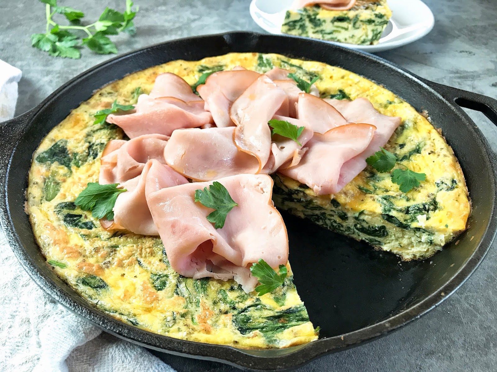 Spinach and Two Cheese Frittata with Ham