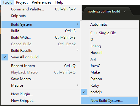 sublime text 3 node js build system - KDZONE
