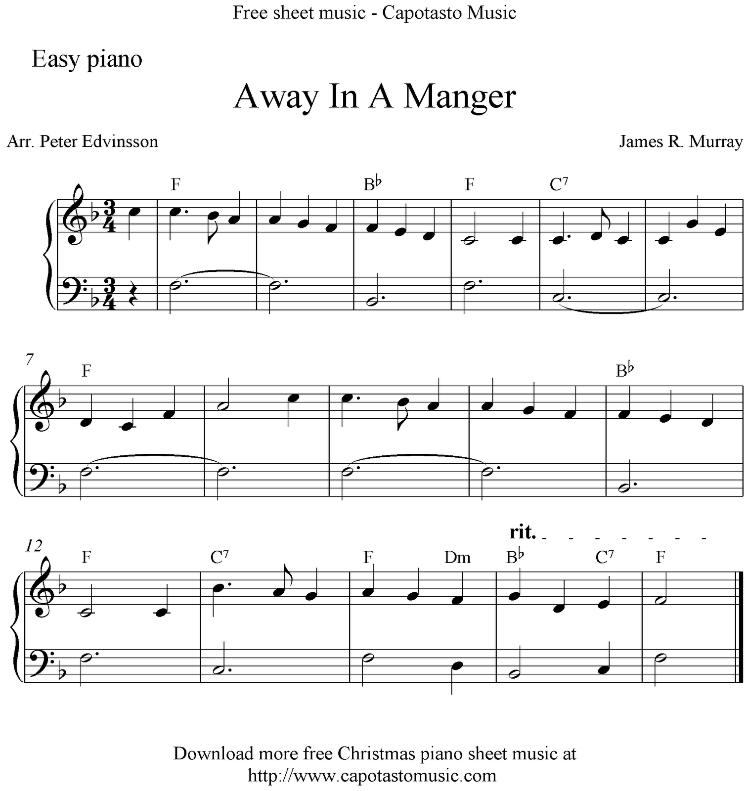 Free Printable Sheet Music Easy Free Christmas Piano Sheet Music Away In A Manger