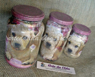 Potes de vidro com craquelê incolor: cãezinhos
