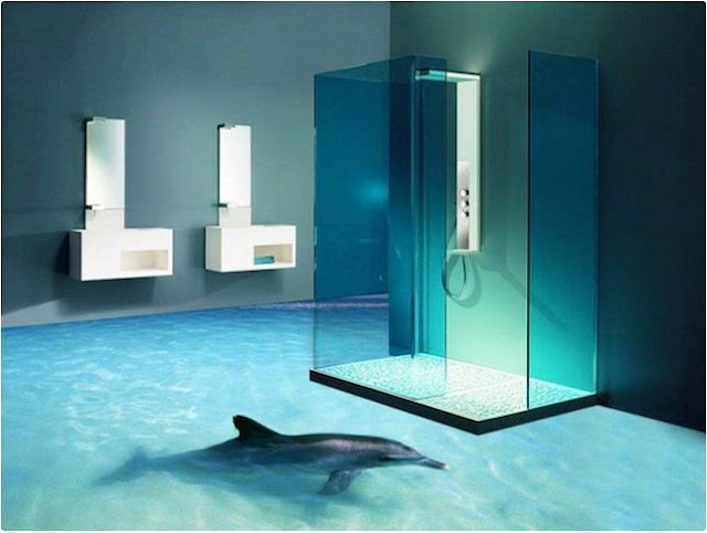 3D bathroom floor murals, self leveling epoxy resin floors