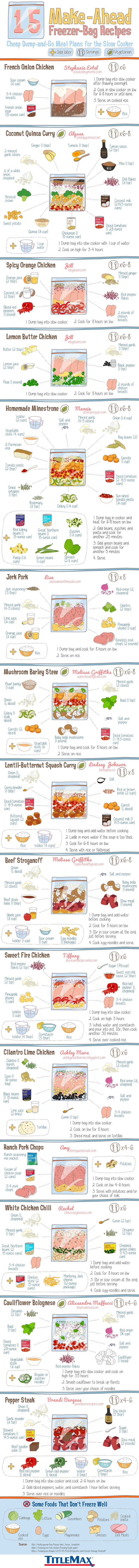 15 Make-Ahead Freezer Bag Meal Recipes #infographic