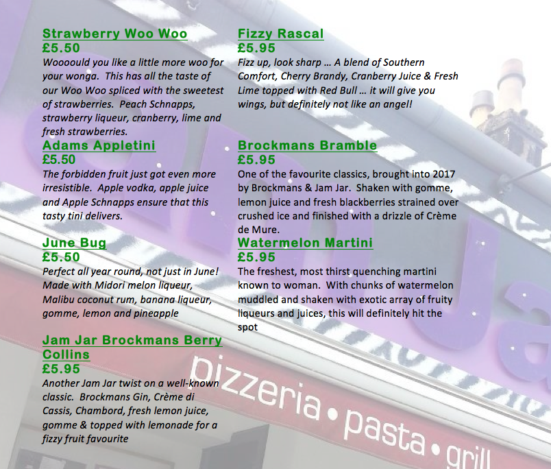 Jam Jar Jam Jar The Menus & Info!