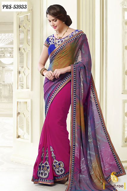 multicolor georgette Indian fashion designer bollywood saree online sale