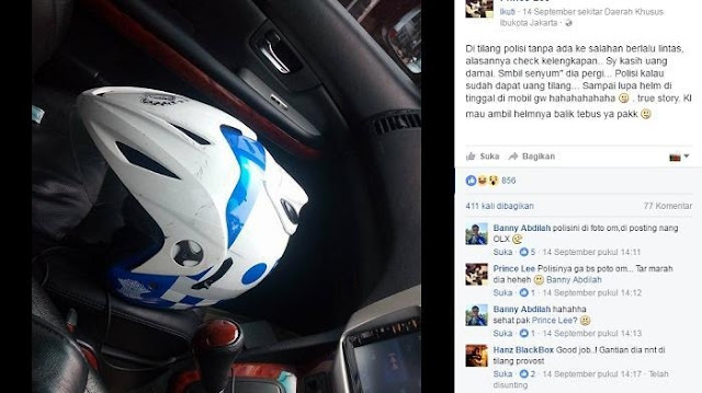 Minta Uang Damai, Polisi Tinggalkan Helmnya. Ehh.. Malah Dimintai Tebusan Minta Uang Damai, Polisi Tinggalkan Helmnya. Ehh.. Malah Dimintai Tebusan