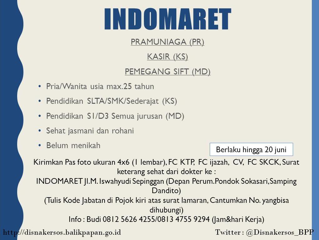 Lowongan Kerja Kota Balikpapan: Lowongan INDOMARET