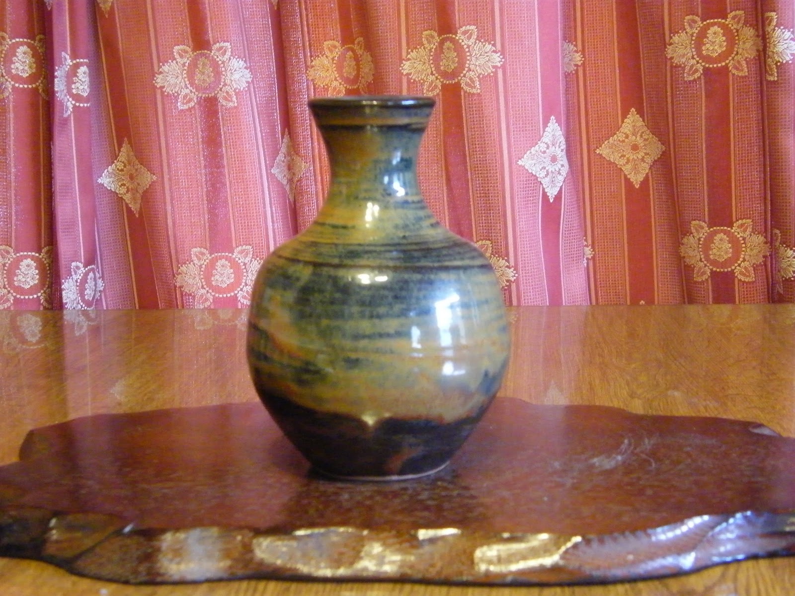 がんちゃん工房: 陶芸作品45 鶴首一輪挿し 、赤萩釉花器