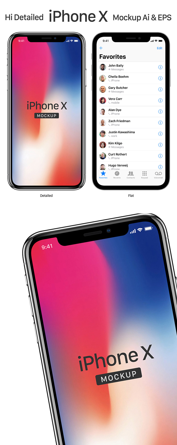 Free iPhone 8, iPhone 8 Plus and iPhone X PSD Mock-up Templates