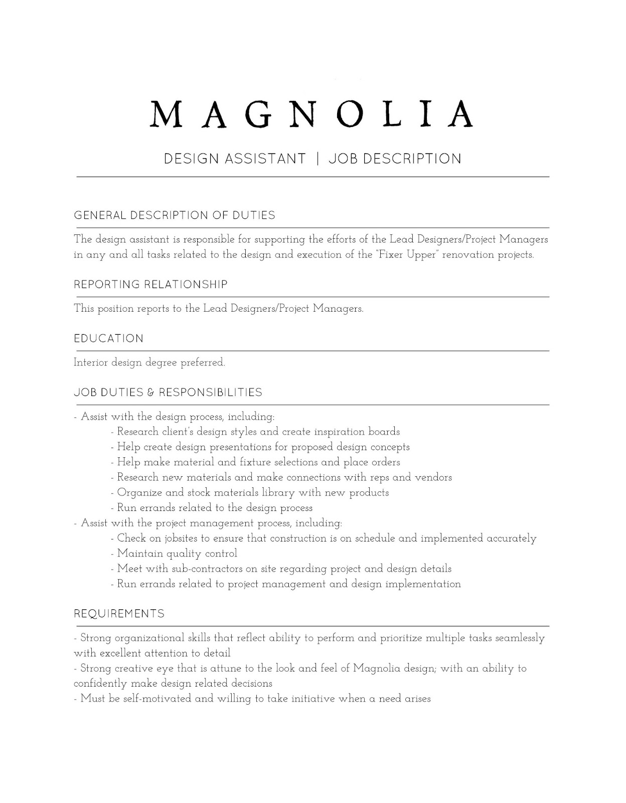 Interior Design Blog Design Assistant Position at Magnolia