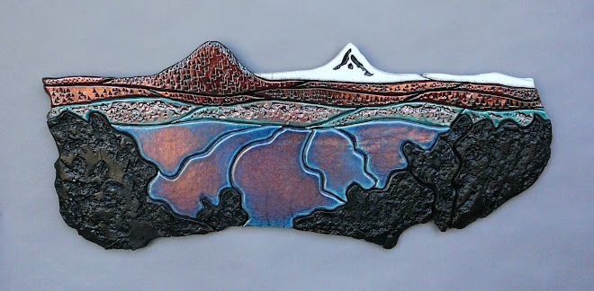 Black Butte, Mt Jefferson & Lake Billy Chinook ~ Raku tile mural