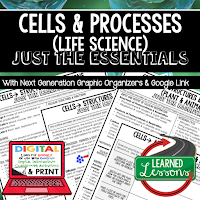 Life Science Just the Essentials Content Outlines, Next Generation Science, Outline Notes, Test Prep, Test Review, Study Guide, Summer School, Unit Reviews, Interactive Notebook Inserts