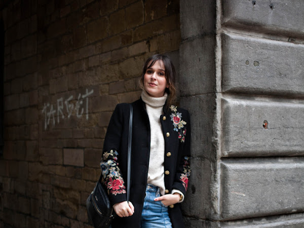 Outfit: bundled up in turtleneck and embroidered coat