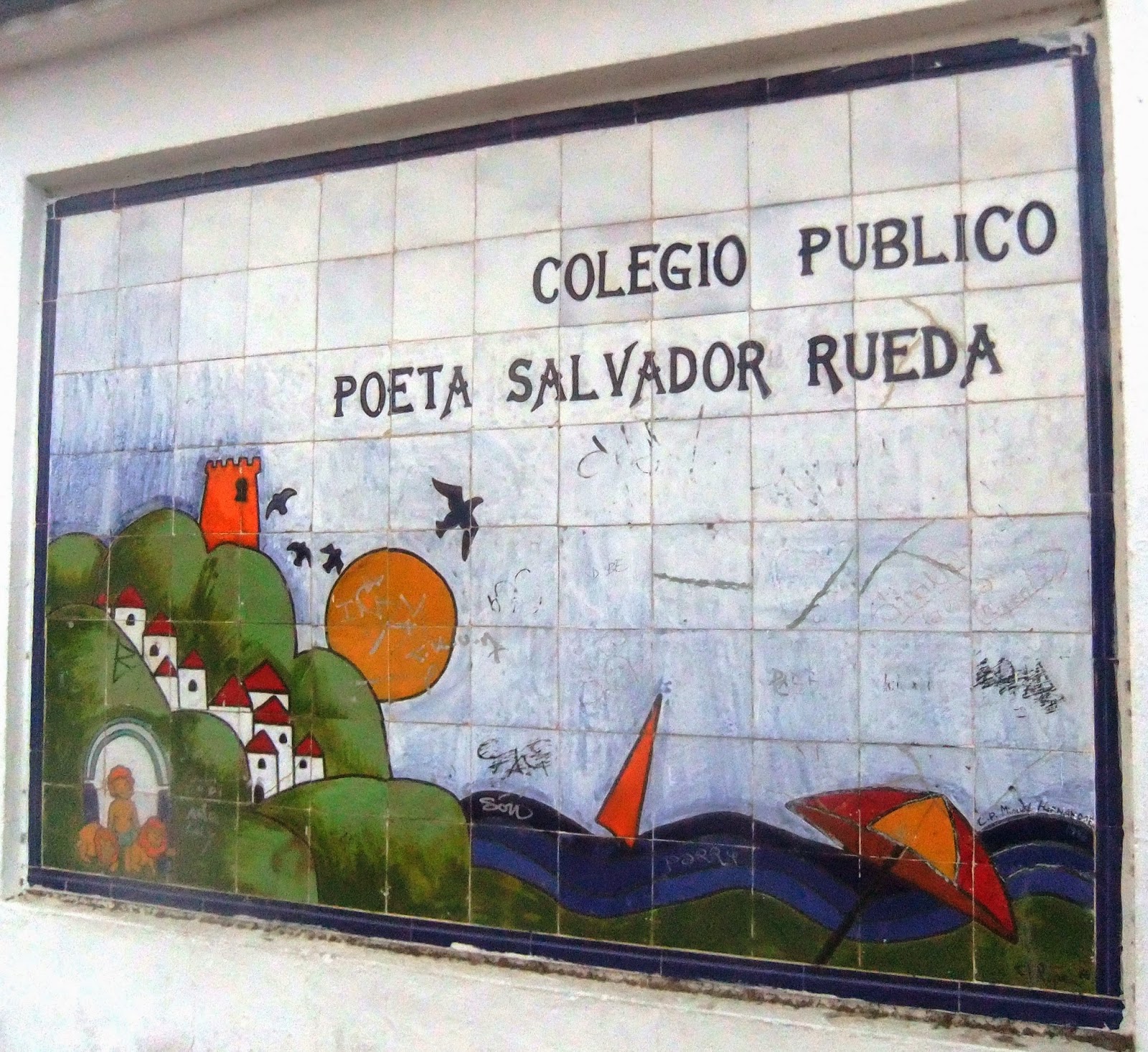 Mosaicos : Mosaico 1489.- Rótulo Colegio Salvador Rueda. Benalmádena.
