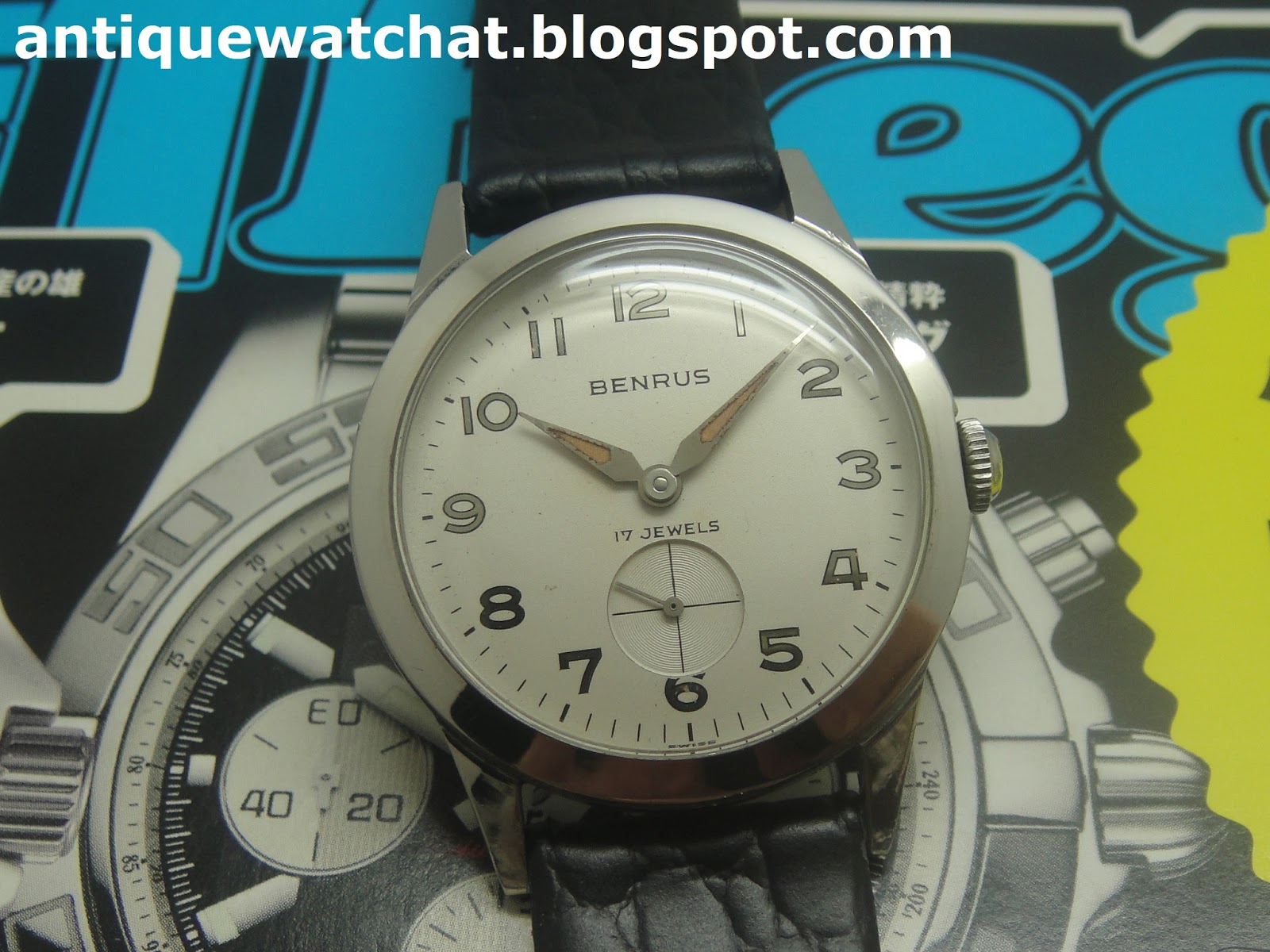 Antique Watch Bar BENRUS 17 JEWELS HAND WINDING WATCH 01