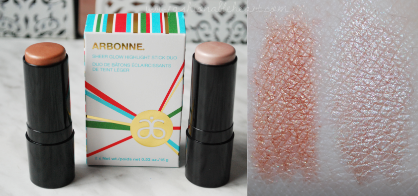 bbloggers, bbloggersca, canadian beauty bloggers, arbonne, arbonne canada, apricot vanilla hand lotion, cream, sheer glow, highlight stick duo, pearl, bronze, holiday 2016 collection, product review, swatch