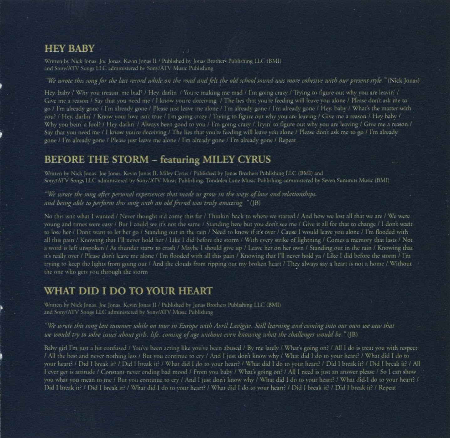 Encarte Jonas Brothers Lines, Vines And Trying Times Encartes Pop