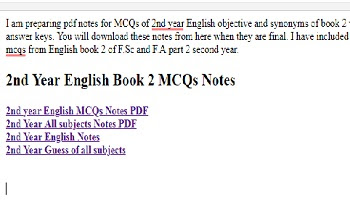 2nd year English MCQs notes