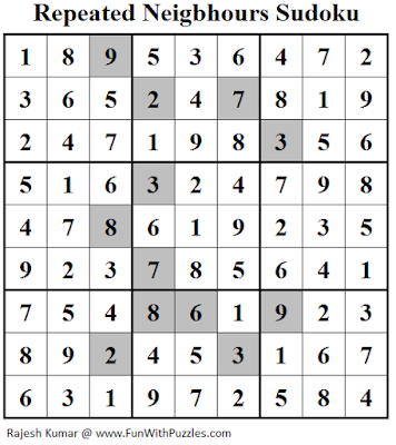 Repeated Neigbhours Sudoku (Fun With Sudoku #146) Solution