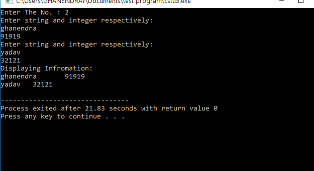 C Program to Store Student Information Using Structures And Pointer