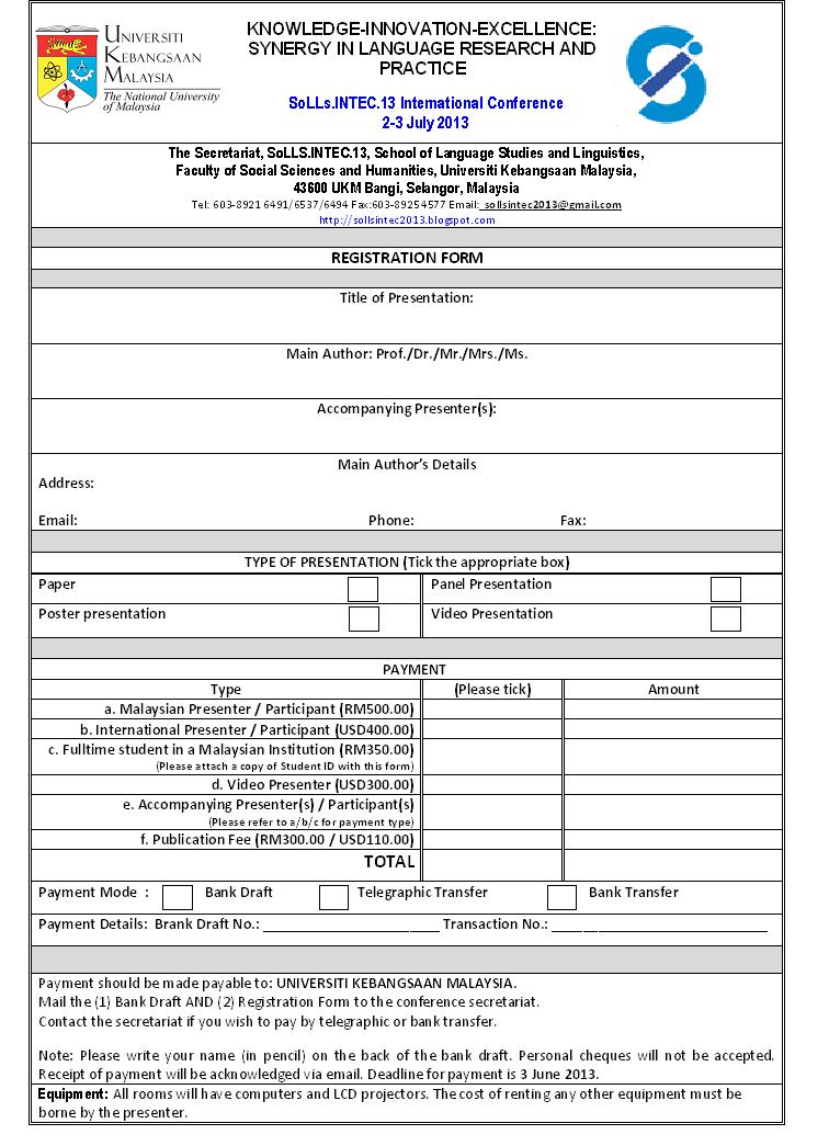 SoLLs.INTEC.13 Registration Form