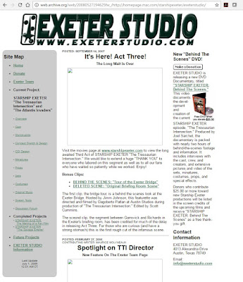 Otra versión de la antigua página web de Starship Exeter rescatada por WebArchive.