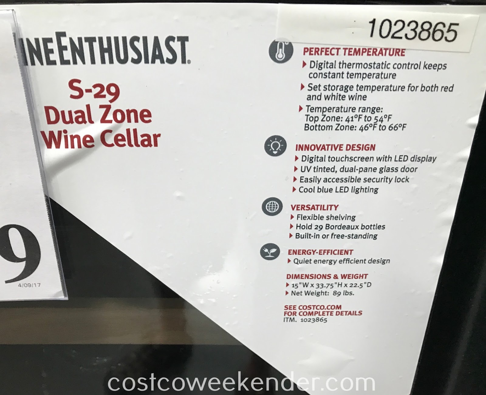 Wine Enthusiast S29 DualZone Wine Cellar Costco Weekender