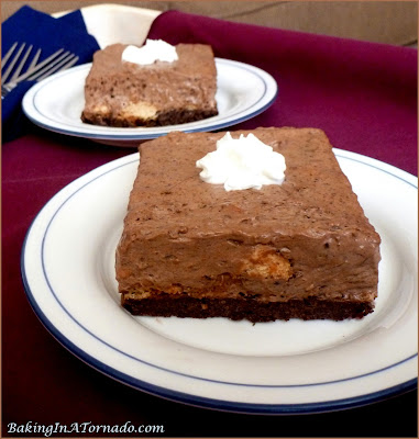 Chocolate Peanut Butter Cookie Squares are a decadent no-bake dessert treat. | Recipe developed by www.BakingInATornado.com | #dessert #recipe