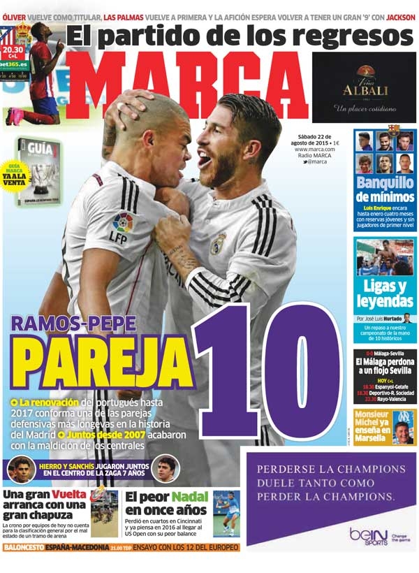 Real Madrid, Marca: "Ramos-Pepe, pareja 10"