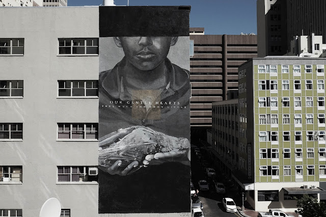 Our friend Freddy Sam just sent us a series of images from his newest mural "Our Gentle Hearts" which was just completed on the streets of Cape Town in South Africa.
