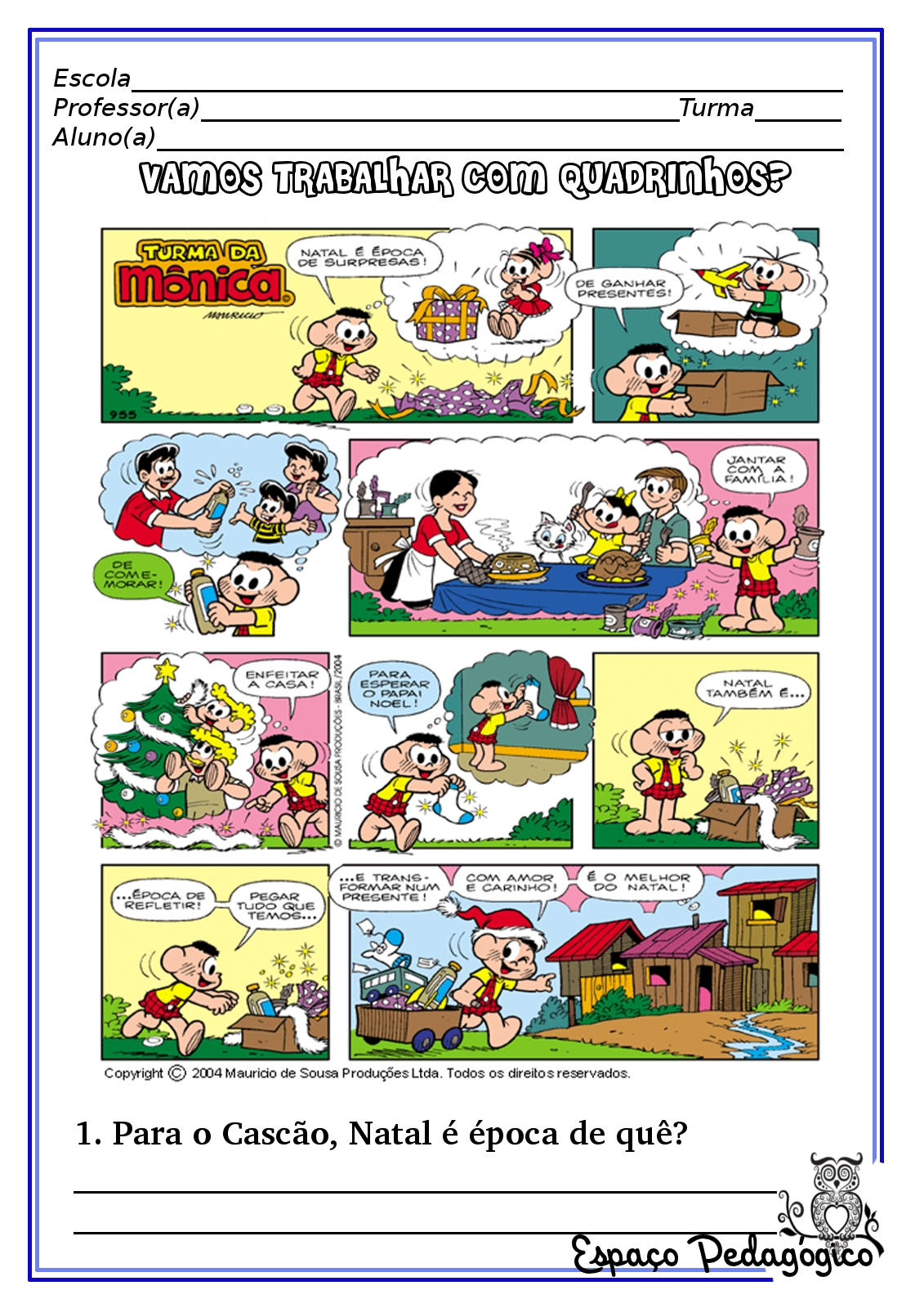 Atividade: interpretação de quadrinhos com o tema Natal-ESPAÇO EDUCAR