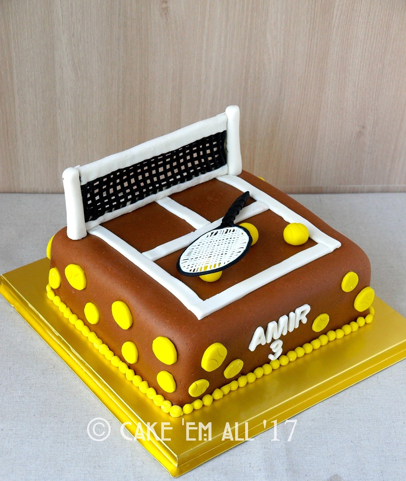 Clay Court Tennis Cake With 3d Tennis Racket Topper