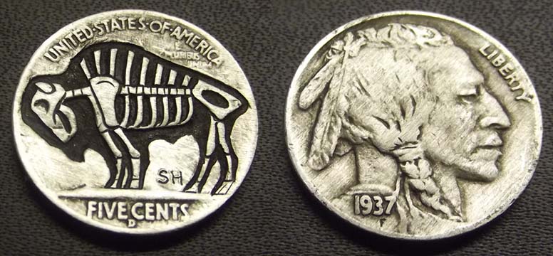 Shane's Hobo Nickels: Hand Carved Buffalo HOBO NICKEL 