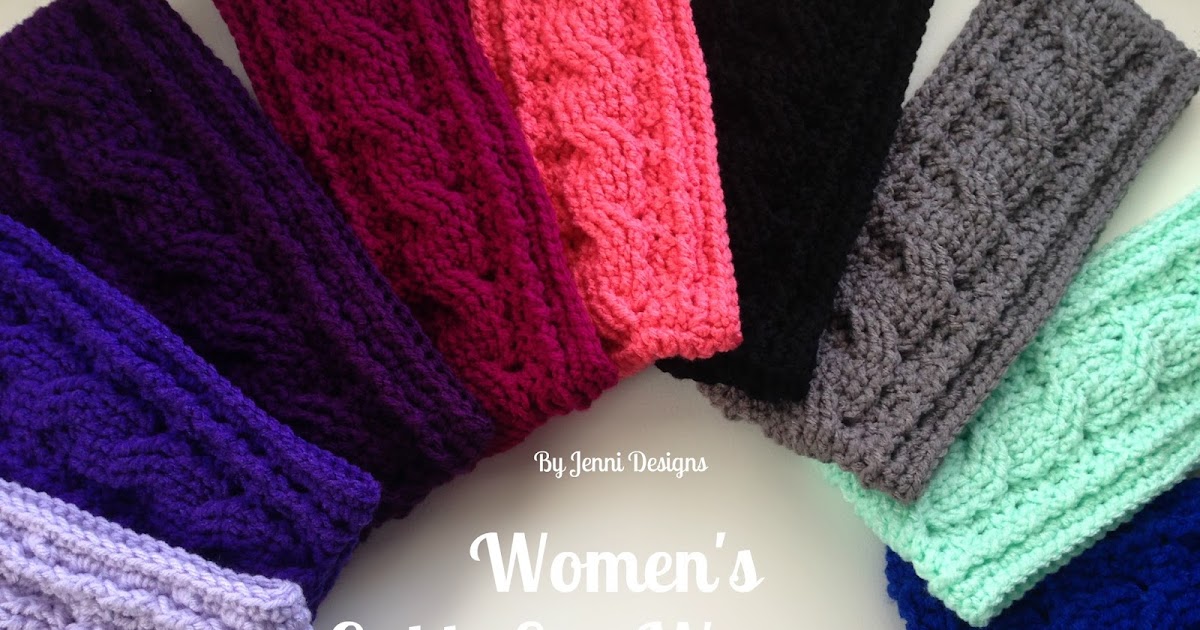 By Jenni Designs: Free Crochet Pattern: Womens Cable Ear Warmer