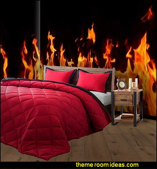 flames bedding - flames wall decals -  flames theme decorations - flames bedroom decorating - Harley Davidson decor - Harley Davidson bedding - Harley Davidson man cave decorating - Harley Davidson Room - flames motorcycle bedroom -motorcycle bedding
