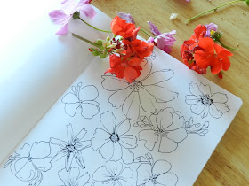 Ink Sketches of Geraniums and Cosmos Flowers: Grow Creative