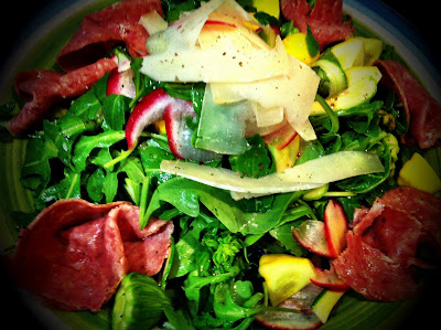 Zucchini Blossom Salad with Beef Salami