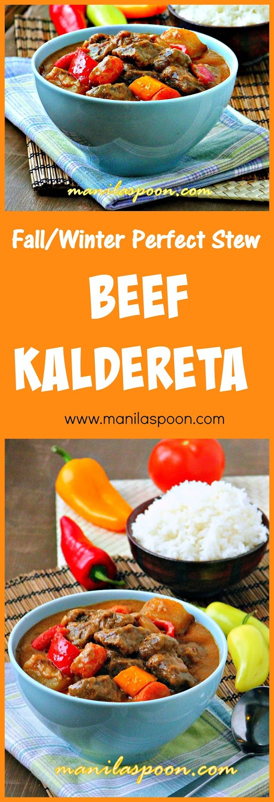 Creamy, nutty, spicy and delicious! This tasty beef stew is comfort food at its best - BEEF KALDERETA #caldereta #kaldereta