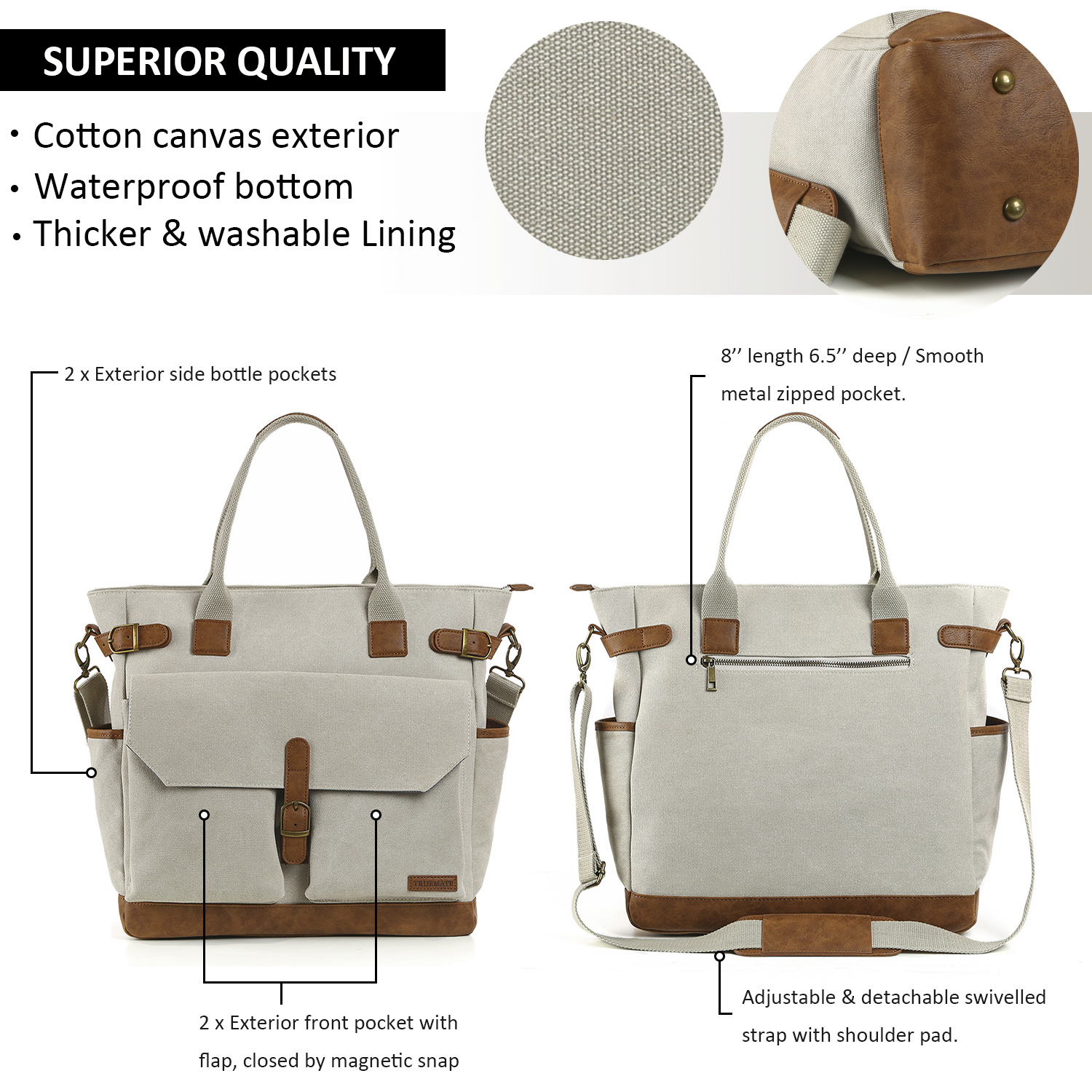 TRUEMATE Baby Diaper Bag Tote With Changing Pad Stroller Straps and