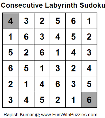 Consecutive Labyrinth Sudoku (Daily Sudoku League #100) (Mini Sudoku Series #35) Solution