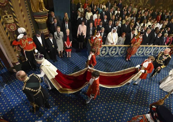 Queen Elizabeth II reads the Queen's Speech from the throne during State Opening of Parliament in the House of Lords at the Palace of Westminster