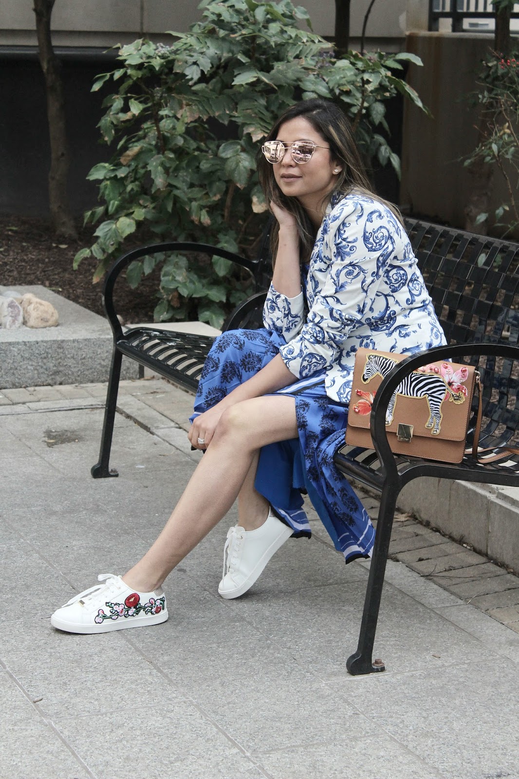 how to dress like a strret style star, sneakers, embroidered sneakers, banana republic blue paisley dress, print on print, aldo zebra bag, print mixing, fashion, style, ootd, blue dress , redblue and white, myriad musings, Saumya Shiohare how to dress like a strret style star, sneakers, embroidered sneakers, banana republic blue paisley dress, print on print, aldo zebra bag, print mixing, fashion, style, ootd, blue dress , redblue and white, myriad musings, Saumya Shiohare