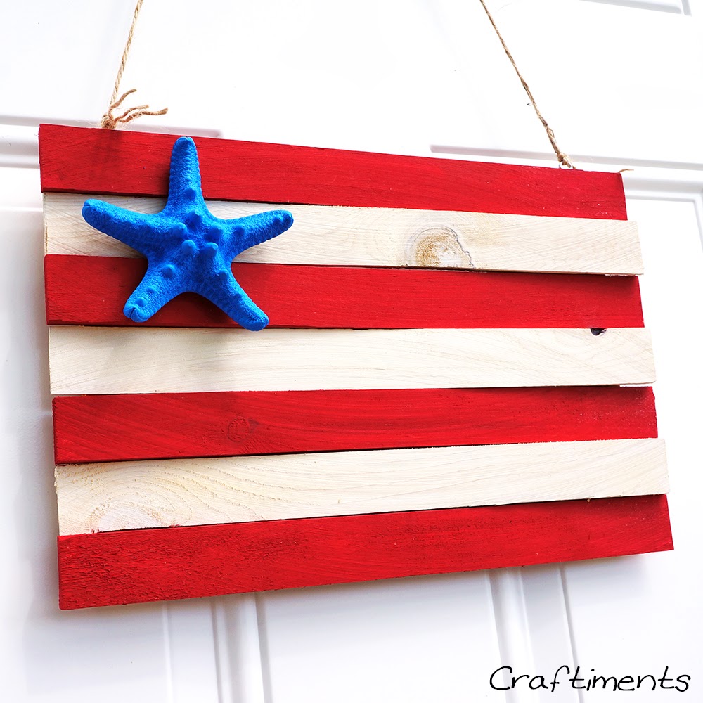 Craftiments:  Patriotic wood shim and starfish flag