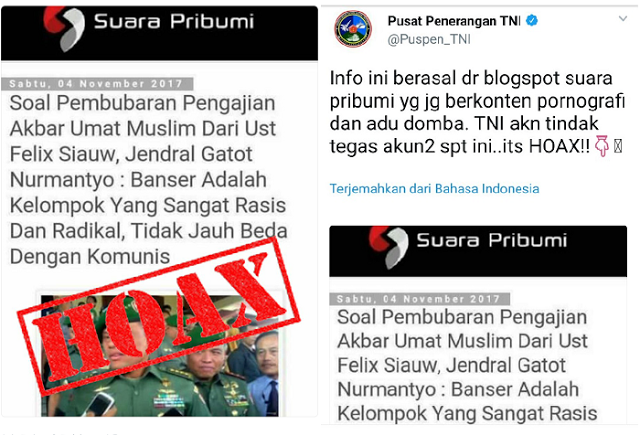 Situs Hoax "Suara Pribumi" Jadi Buronan TNI