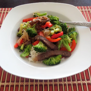 Beef Broccoli and Pepper Stir Fry:  A traditional beef and broccoli stir fry with added color, texture, flavor, and vitamin C of bell peppers.