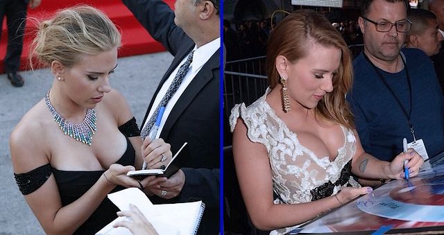 Scarlett Johansson es zurda. En estás fotos en que la vemos firmado tenemos pruebas, pero hay muchísimas más. Además mírala fumando... ¡es zurda!