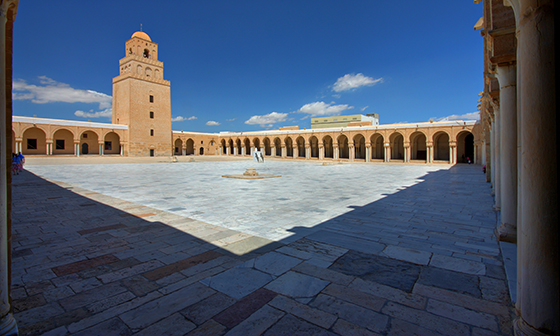 Sahn and minaret, Great Mosque of Kairouan, Tunisia, c. 836-75 (photo: Andrew Watson, CC BY-SA 2.0)