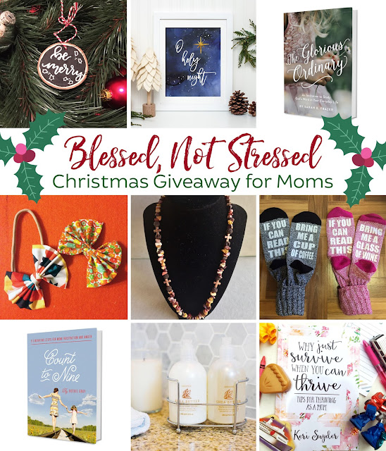 ms Blessed, not stressed Christmas giveaway for moms - Christmas prints, books on motherhood, and more! Runs December 1-7! Worth $165, enter today
