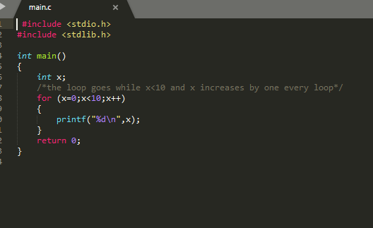 C programming: Write a c program to print 1 to 10 integers using for loop